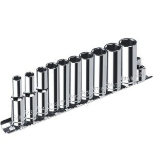 pgroup 1/4” Drive SAE Socket Set, 11PCS Deep Hex Socket Set (3/16”-9/16”), Cover Most Commonly Sizes, Chrome Vanadium Steel with 3/8”F to 1/4”M Socket Adapter