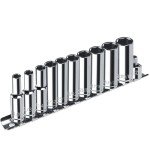 pgroup 1/4” Drive SAE Socket Set, 11PCS Deep Hex Socket Set (3/16”-9/16”), Cover Most Commonly Sizes, Chrome Vanadium Steel with 3/8”F to 1/4”M Socket Adapter