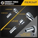 pgroup 1/4” Drive SAE Socket Set, 11PCS Deep Hex Socket Set (3/16”-9/16”), Cover Most Commonly Sizes, Chrome Vanadium Steel with 3/8”F to 1/4”M Socket Adapter