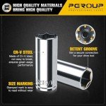 pgroup 1/4” Drive SAE Socket Set, 11PCS Deep Hex Socket Set (3/16”-9/16”), Cover Most Commonly Sizes, Chrome Vanadium Steel with 3/8”F to 1/4”M Socket Adapter