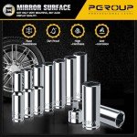 pgroup 1/4” Drive SAE Socket Set, 11PCS Deep Hex Socket Set (3/16”-9/16”), Cover Most Commonly Sizes, Chrome Vanadium Steel with 3/8”F to 1/4”M Socket Adapter