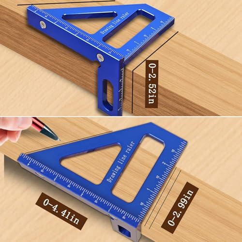 JCFANTS 3D Multi-Angle Measuring Ruler, 45/90 Degree Aluminum Alloy Woodworking Square Protractor,Wood Working Tools and Accessories, High Precision Layout Measuring Tool for Engineer Carpenter(Blue)
