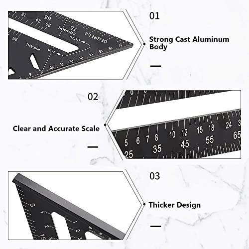 Rafter Square, 7 Inch Metric Aluminum Alloy Roofing Triangle Angle Protractor Layout Measuring Tool for Hobbyists, Home Builders (Metric)