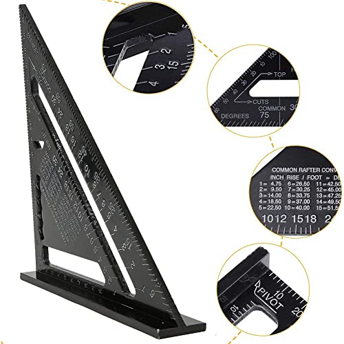Rafter Square, 7 Inch Metric Aluminum Alloy Roofing Triangle Angle Protractor Layout Measuring Tool for Hobbyists, Home Builders (Metric)