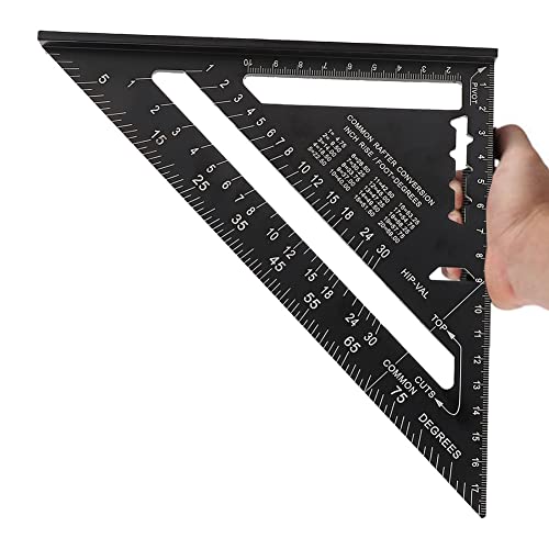Rafter Square, 7 Inch Metric Aluminum Alloy Roofing Triangle Angle Protractor Layout Measuring Tool for Hobbyists, Home Builders (Metric)
