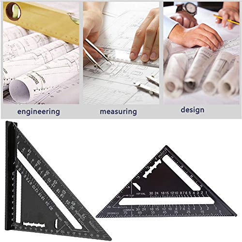 Rafter Square, 7 Inch Metric Aluminum Alloy Roofing Triangle Angle Protractor Layout Measuring Tool for Hobbyists, Home Builders (Metric)