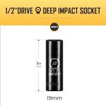 BOEN 1/2" Drive Deep Impact Sockets,Premium Impact Socket,19mm Socket,Metric,6 Point,Cr-V Steel with Laser Marking - Strong and Durable