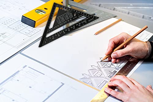 Rafter Square, 7 Inch Metric Aluminum Alloy Roofing Triangle Angle Protractor Layout Measuring Tool for Hobbyists, Home Builders (Metric)