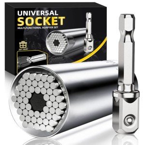 BOGRAND Stocking Stuffers for Adults Men, Universal Socket Tools, Christmas White Elephant Gifts for Adults Dad Husband Boyfriend, Cool Gadgets Wrench Set with Power Drill Adapter-Silver