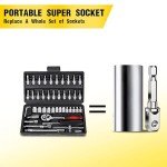 BOGRAND Stocking Stuffers for Adults Men, Universal Socket Tools, Christmas White Elephant Gifts for Adults Dad Husband Boyfriend, Cool Gadgets Wrench Set with Power Drill Adapter-Silver