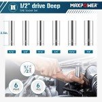 MAXPOWER 6PCS 1/2" drive Deep Socket Set, SAE, 6-ponit Sockets 9/16", 5/8", 11/16", 3/4", 13/16", 7/8"
