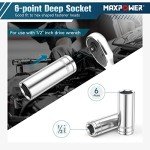 MAXPOWER 6PCS 1/2" drive Deep Socket Set, SAE, 6-ponit Sockets 9/16", 5/8", 11/16", 3/4", 13/16", 7/8"