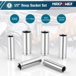 MAXPOWER 6PCS 1/2" drive Deep Socket Set, SAE, 6-ponit Sockets 9/16", 5/8", 11/16", 3/4", 13/16", 7/8"