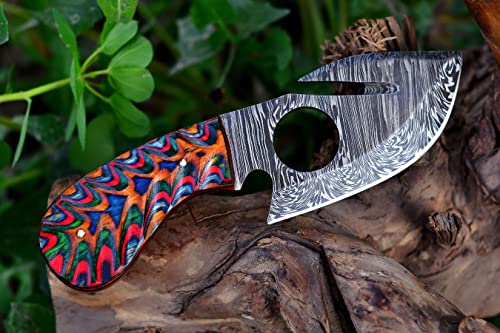 RYOBA Predator Hunters-Handmade Damascus Knife with Custom sheath-Skinning Knife with Gut Hook For Outdoor, Camping, Skinner-EDC 6.5 Overall-Fixed Blade Hunting Knive & Bushcraft Knife(Multi-Color)