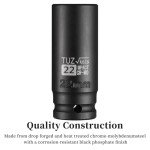 TUZkozs 1/2-Inch Drive 22mm Deep Impact Socket with 6-Point Design, Heat-Treated Chrome Molybdenum Alloy Steel, Metric，Hex Deep Socket
