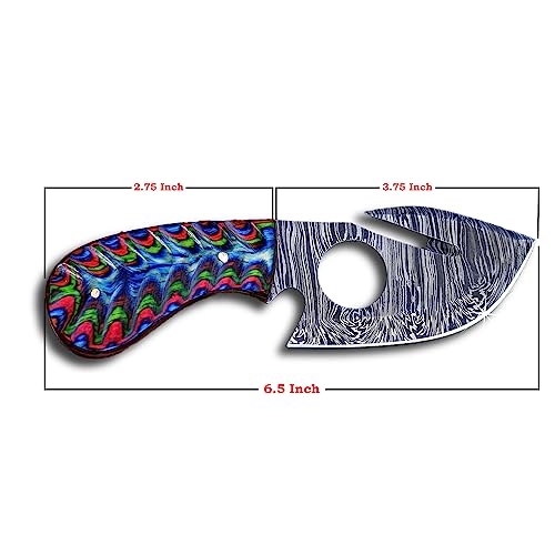 RYOBA Predator Hunters-Handmade Damascus Knife with Custom sheath-Skinning Knife with Gut Hook For Outdoor, Camping, Skinner-EDC 6.5 Overall-Fixed Blade Hunting Knive & Bushcraft Knife(Multi-Color)