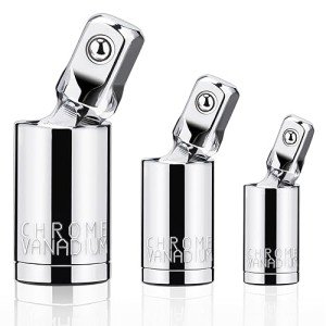 3PCS Universal Joint Socket Set, 1/4” 3/8” 1/2” Drive Swivel Socket Adapter Set, Premium Chrome Vanadium Steel Universal Joint Socket Adapter Suitable for Narrow Spaces- Tiosamd