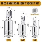 3PCS Universal Joint Socket Set, 1/4” 3/8” 1/2” Drive Swivel Socket Adapter Set, Premium Chrome Vanadium Steel Universal Joint Socket Adapter Suitable for Narrow Spaces- Tiosamd