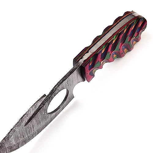 RYOBA Predator Hunters-Handmade Damascus Knife with Custom sheath-Skinning Knife with Gut Hook For Outdoor, Camping, Skinner-EDC 6.5 Overall-Fixed Blade Hunting Knive & Bushcraft Knife(Multi-Color)