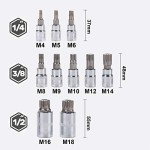 Qnkaa Spline Socket Bit Set 10pcs Square Triple Silver M4 - M18