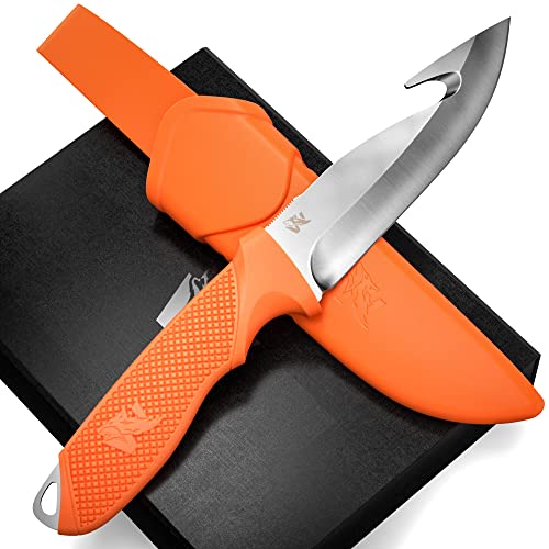 ODENWOLF HUNTER 2 - Tactical Hunting Knife with Gut Hook - Deer Skinning Knife for Hunting - Buck Knife Fixed Blade with Sheath - Field Dressing Knive with Gutting Hook - Survival Knife with Sheath