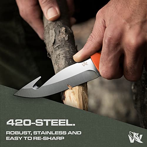 ODENWOLF HUNTER 2 - Tactical Hunting Knife with Gut Hook - Deer Skinning Knife for Hunting - Buck Knife Fixed Blade with Sheath - Field Dressing Knive with Gutting Hook - Survival Knife with Sheath