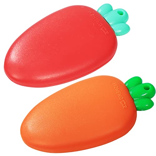2 Pack Mini Portable Utility Knive, Carrot Strawberry Shaped Letter Cute Safe Blade Retracts Paper Box Opener Office School Cutter with Keychain Hole