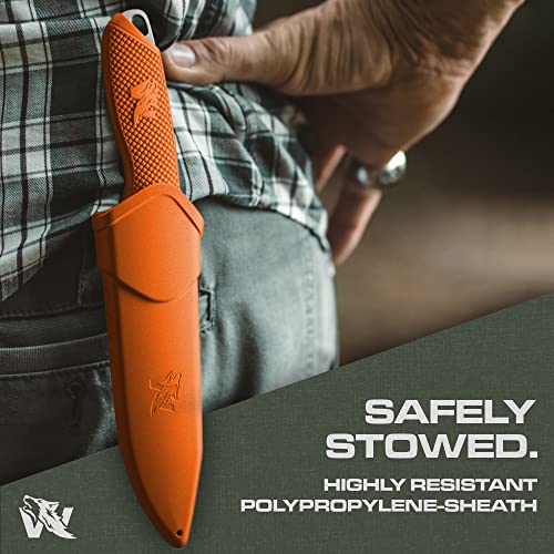 ODENWOLF HUNTER 2 - Tactical Hunting Knife with Gut Hook - Deer Skinning Knife for Hunting - Buck Knife Fixed Blade with Sheath - Field Dressing Knive with Gutting Hook - Survival Knife with Sheath
