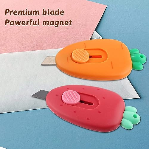 Mini Box Cutter,Fridge Magnet,Mini Portable Utility Knive, Envelope Cutter, Package & Box Opener, Safe Blade Retracts Automatically,Right or Left Handed,Keychain Box Opener,Paper Cuts 2Pcs