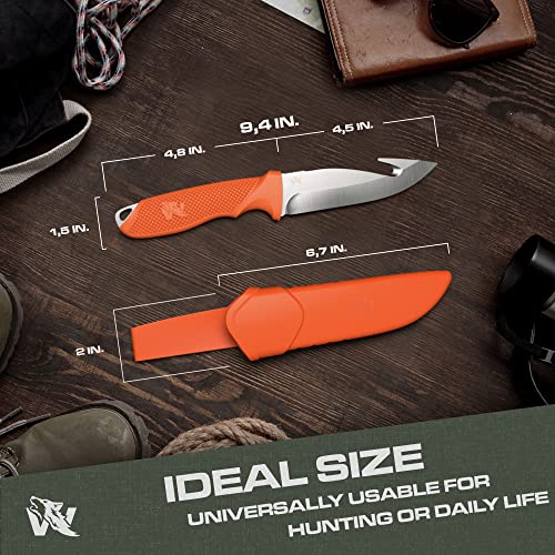ODENWOLF HUNTER 2 - Tactical Hunting Knife with Gut Hook - Deer Skinning Knife for Hunting - Buck Knife Fixed Blade with Sheath - Field Dressing Knive with Gutting Hook - Survival Knife with Sheath