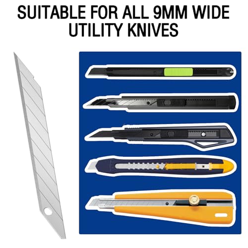 WRAPXPERT Snap off Blades,100 PCS 9mm Utility Knive Replacement Blades,Sharp Steel 30 Degree Box Cutter Blade Refills