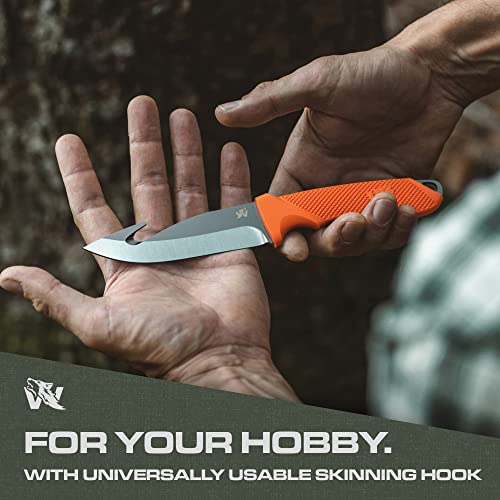 ODENWOLF HUNTER 2 - Tactical Hunting Knife with Gut Hook - Deer Skinning Knife for Hunting - Buck Knife Fixed Blade with Sheath - Field Dressing Knive with Gutting Hook - Survival Knife with Sheath