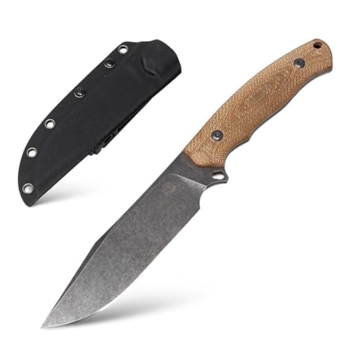Fixed Blade Knife, Nonslip Micarta Handle, Molded Kydex Sheath with Belt Clip, Full Tang Knive for Outdoor Survival, Camping and EDC