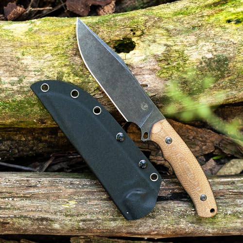 Fixed Blade Knife, Nonslip Micarta Handle, Molded Kydex Sheath with Belt Clip, Full Tang Knive for Outdoor Survival, Camping and EDC