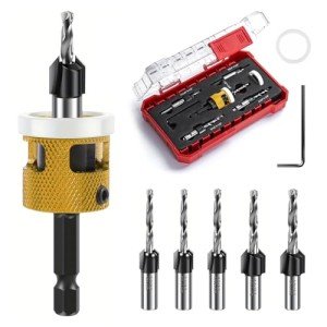 5-Piece Countersink Drill Bit Set with Depth Stop