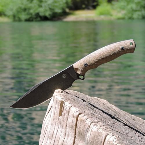 Fixed Blade Knife, Nonslip Micarta Handle, Molded Kydex Sheath with Belt Clip, Full Tang Knive for Outdoor Survival, Camping and EDC