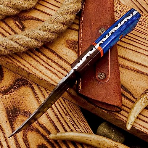 Handmade Twist Pattern Damascus Hunting Knife Ideal for Skinning, Camping Skinner Knife, Outdoor - EDC Fixed Blade Bushcraft Knive With Sheath Belt Loop (VK-HK-05)