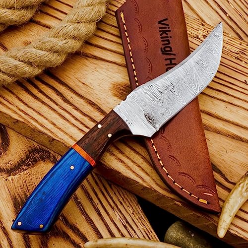 Handmade Twist Pattern Damascus Hunting Knife Ideal for Skinning, Camping Skinner Knife, Outdoor - EDC Fixed Blade Bushcraft Knive With Sheath Belt Loop (VK-HK-05)