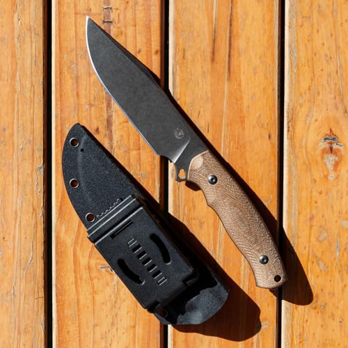 Fixed Blade Knife, Nonslip Micarta Handle, Molded Kydex Sheath with Belt Clip, Full Tang Knive for Outdoor Survival, Camping and EDC