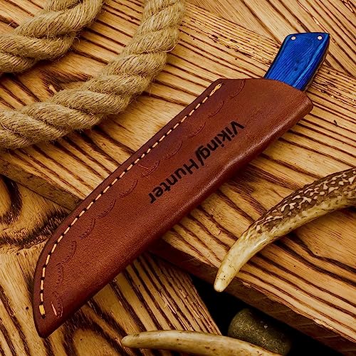 Handmade Twist Pattern Damascus Hunting Knife Ideal for Skinning, Camping Skinner Knife, Outdoor - EDC Fixed Blade Bushcraft Knive With Sheath Belt Loop (VK-HK-05)