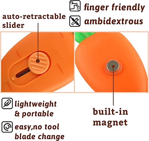 2Pcs Mini Box Cutter,Fridge Magnet,Mini Portable Utility Knive, Envelope Cutter, Package & Box Opener, Safe Blade Retracts Automatically,Right or Left Handed,Keychain Box Opener,Paper Cuts