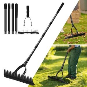 15" Heavy Duty Metal Thatch Rake with Adjustable Handle