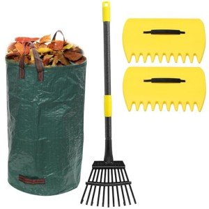 11-Tine Metal Rake with Leaf Bags and Scoops