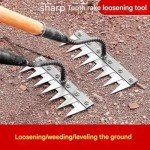 Upgraded Carbon Steel Garden Weeding Rake 5 Teeth