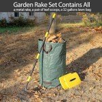 11-Tine Metal Rake with Leaf Bags and Scoops