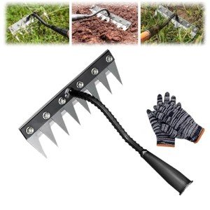 Heavy-Duty Iron Garden Rake with 7 Tines