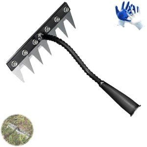 Heavy-Duty Carbon Steel Weed Rake with Gloves