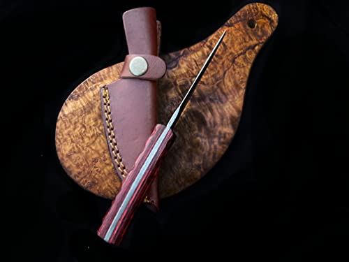 Titan International Knives Damascus Steel Hunting Knive Survival Knife for Men Women Fixed Blade Red Diamond Wood Handle with Leather Sheath Perfect for Hunting and Outdoor activities