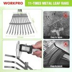 WORKPRO Adjustable Long Handle Leaf Rake with Steel Tines
