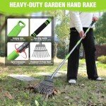 WORKPRO Adjustable Long Handle Leaf Rake with Steel Tines